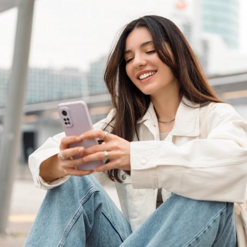 Lady reads something on phone
