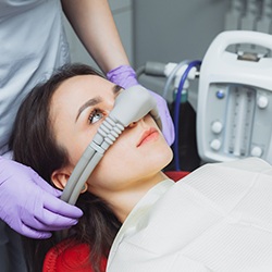 woman with nose mask getting nitrous oxide 