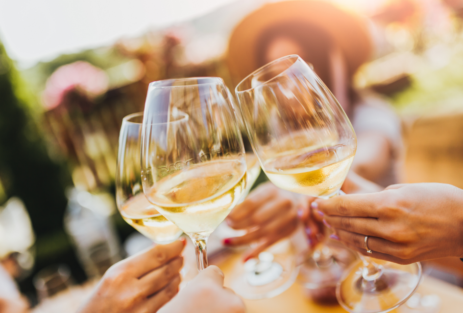 Glasses held up in a toast